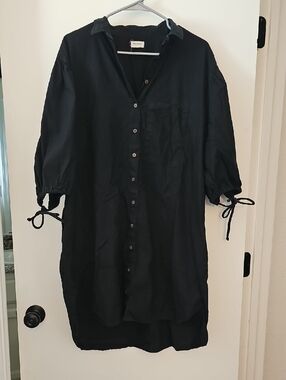 Cost Plus World Market Black Button Up Shirt Dress Puff Sleeves ONE SIZE